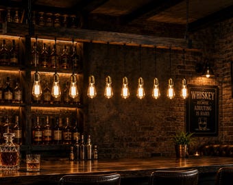 Rustic Wood Beam Chandelier: 10-Bulb Filament Hanging Light