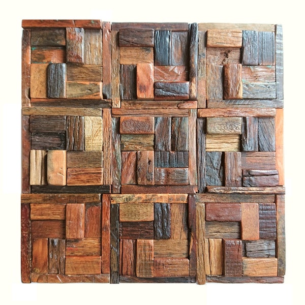 Reclaimed Wood Wall Tiles, Mosaic Wall Tiles, Kitchen Backsplash, Rustic, 3D Wall Tile, Old, Handmade, Wall Art, Decor