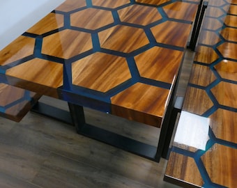 180cm Hexagonal Resin Table,  Honeycomb Bench, Epoxy Resin Table, Slab , River, Beach, Tables For Dining, Coffee, Wood