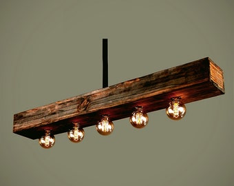 Wood Beam Pendant Light: Rustic Farmhouse Chandelier