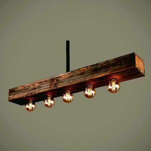 Wood Beam Suspended Bulbs Pendant Lamps, How To Make A Wood Beam Light Fixture