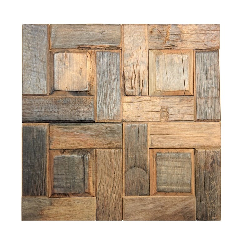 Wood Mosaic Tiles Rustic Wood Tiles Rustic Wall Art Wooden Etsy UK