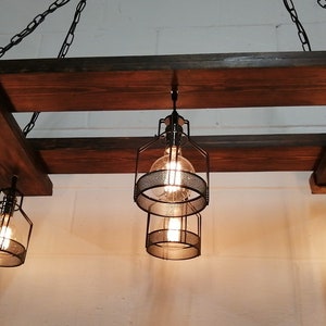 Wood Chandelier With 4/6 Lights, Rustic Lighting, Rustic Light Fixture, Suspended, Hanging, Farmhouse, Industrial