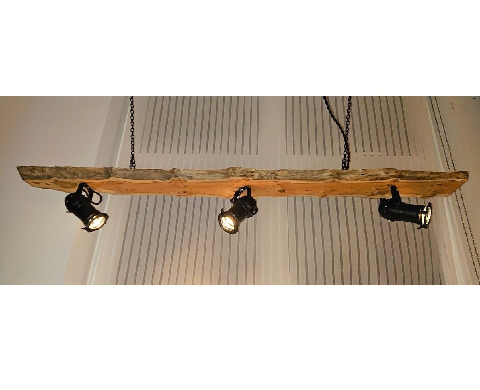 Suspended Wood Timber LED Spot Lights With Metal Chain Wood Etsy UK