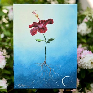 NEW: Flourish | Hibiscus Flower | Dreamy | Self Growth | Visionary art by @idrawmypassion | Inspirational Painting | Print on Canvas