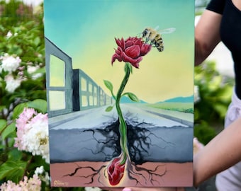 Rose die durch den Beton gewachsen ist | Beharrlichkeit | Blumen Kunst | Fleur des Art Deco | Visionäre Kunst von @AttractPassion | Leinwand Druck