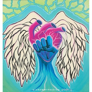 Strength is in the Heart | Angel Wings | Inner Strength | Motivation | Visionary art by @idrawmypassion | Intuitive Original Painting