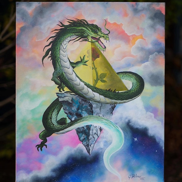 The Dragon | Spirit Animal | Pyramid | Power | Visionary art by @idrawmypassion | Intuitive Inspirational Painting | Print on Canvas