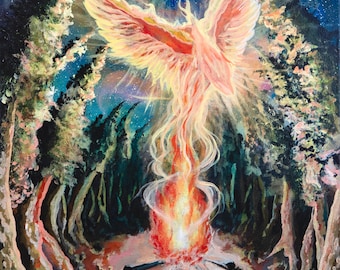 Phoenix Rises | Spirit Animal| Fire Element | Visionary art by @idrawmypassion | Intuitive Painting | Canvas Print