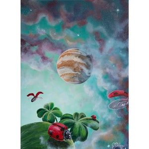 Luck | Spirit Animal | Ladybug Painting | Jupiter | Cloverleaf | Visionary art by @idrawmypassion | Print on canvas
