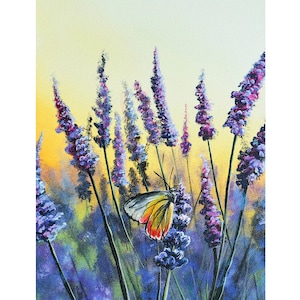 Lavender Breeze | Art by @idrawmypassion | Butterfly in the Sunset | Lavender Painting | Peaceful | Print on canvas