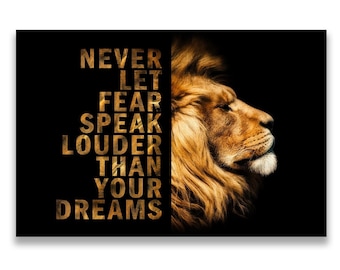Poster Mural Inspirant – Lion & Citation Motivante – Décoration Bureau