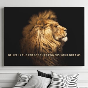 LION MOTIVATIONAL ART, inspirująca sztuka ścienna, płótno z motywującym cytatem, motywujący prezent