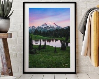 MT RAINIER PRINT, Tipsoo Lake Photography Print, Limited Edition Mt. Rainier Wall Decor, National Park, Pacific Northwest Sunrise