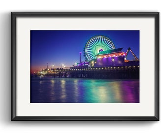 SANTA MONICA PRINT, Santa Monica Pier At Night, California Art Print, Southern California Photography, Beach House Decor