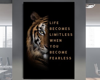 Arte motivacional do tigre: impressão em tela com citação inspiradora