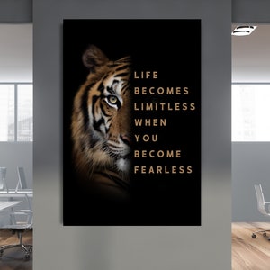 TIGER MOTIVATIONAL ART, inspirująca sztuka ścienna, płótno z motywującym cytatem, motywujący prezent