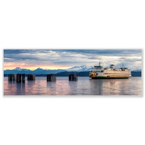 Panoramische muurkunst Puget Sound-veerboot – print veerboot Pacific Northwest | Decoratie Seattle, Edmonds, staat Washington | Grote muurkunst
