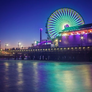 SANTA MONICA PRINT, Santa Monica Pier At Night, California Art Print, Southern California Photography, Beach House Decor image 2