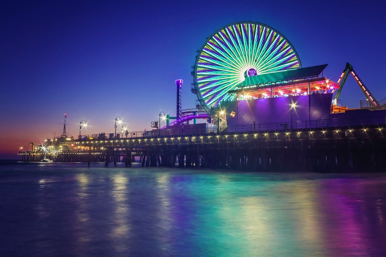 SANTA MONICA PRINT, Santa Monica Pier At Night, California Art Print, Southern California Photography, Beach House Decor image 2