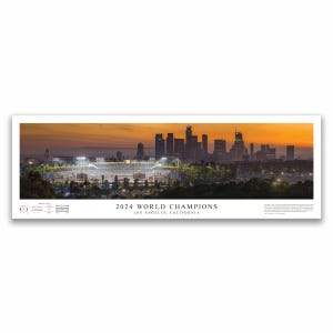 2024 Weltmeister Dodgers Poster | LA Skyline Baseball Wandkunst | Dodger Stadion Panorama | Los Angeles Sunset Fotografie Poster