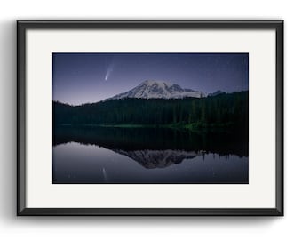 Comet NEOWISE Print: Mt Rainier Astro Photography, Northwest Landscape