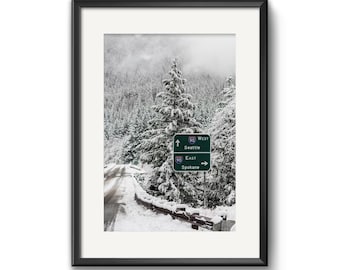 Snowy Mountain Road Print: Seattle to Spokane Scenic Route