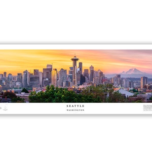 Seattle Skyline Panoramic Print | Kerry Park Wall Art | Seattle Cityscape Poster | Downtown Photography | PNW Home & Office Decor
