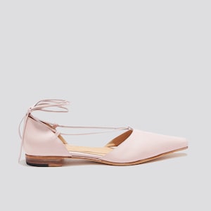 The Paloma Lace Up Flat in Pale Pink image 1