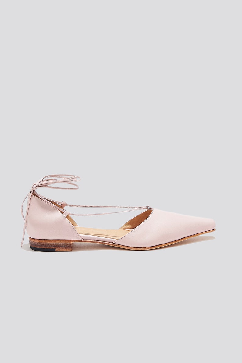 The Paloma Lace Up Flat in Pale Pink image 1