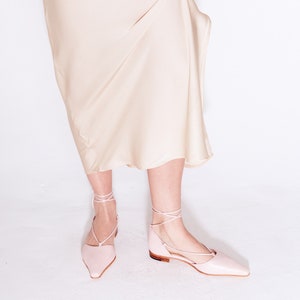 The Paloma Lace Up Flat in Pale Pink image 2