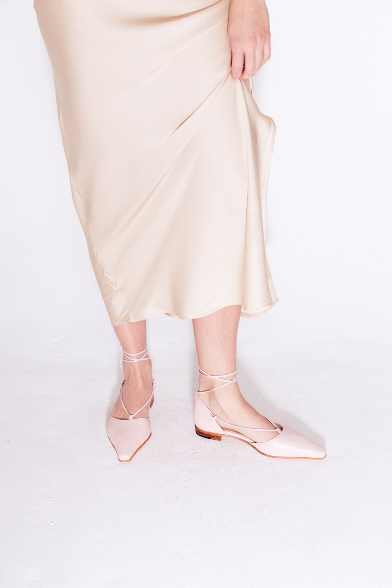 The Paloma Lace Up Flat in Pale Pink image 2