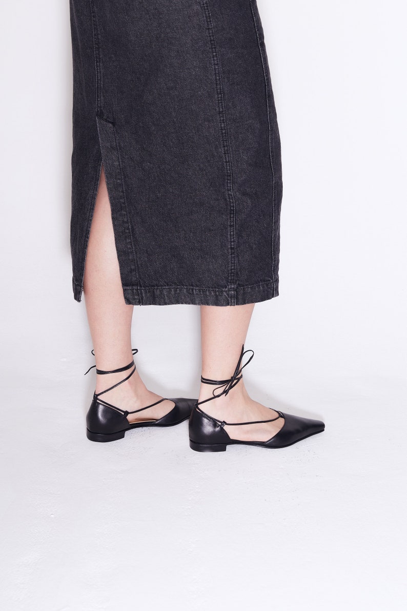 The Paloma Lace Up Flat in Black image 6