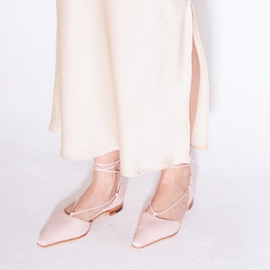 The Paloma Lace Up Flat in Pale Pink image 4