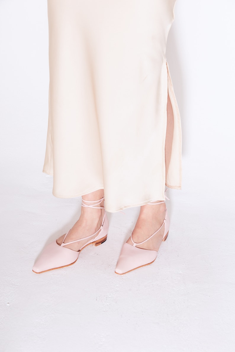 The Paloma Lace Up Flat in Pale Pink image 4