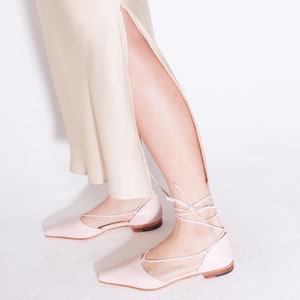 The Paloma Lace Up Flat in Pale Pink image 5