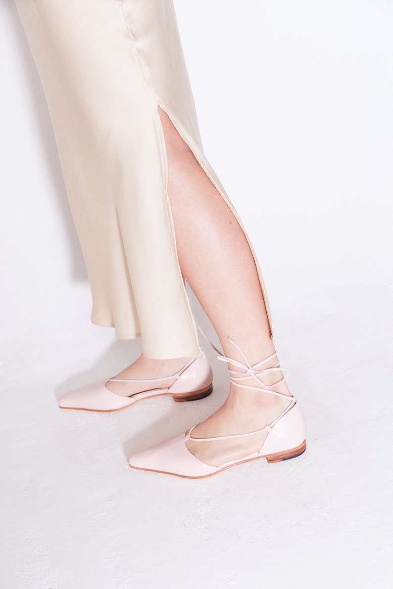 The Paloma Lace Up Flat in Pale Pink image 5