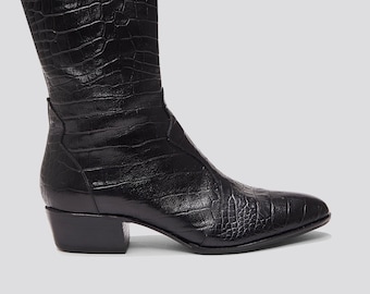 Guada Western Boot in Black Croco