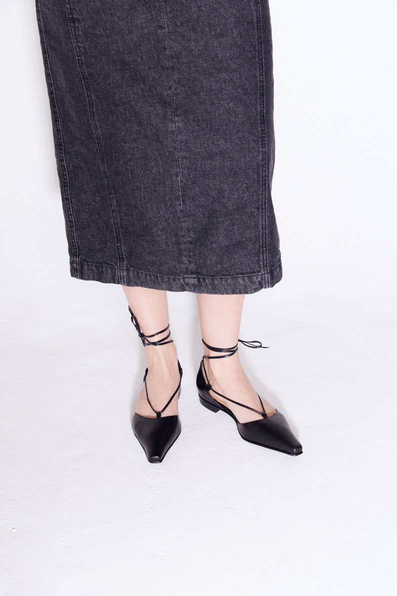 The Paloma Lace Up Flat in Black image 2