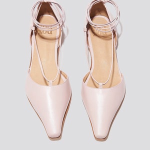 The Paloma Lace Up Flat in Pale Pink image 6