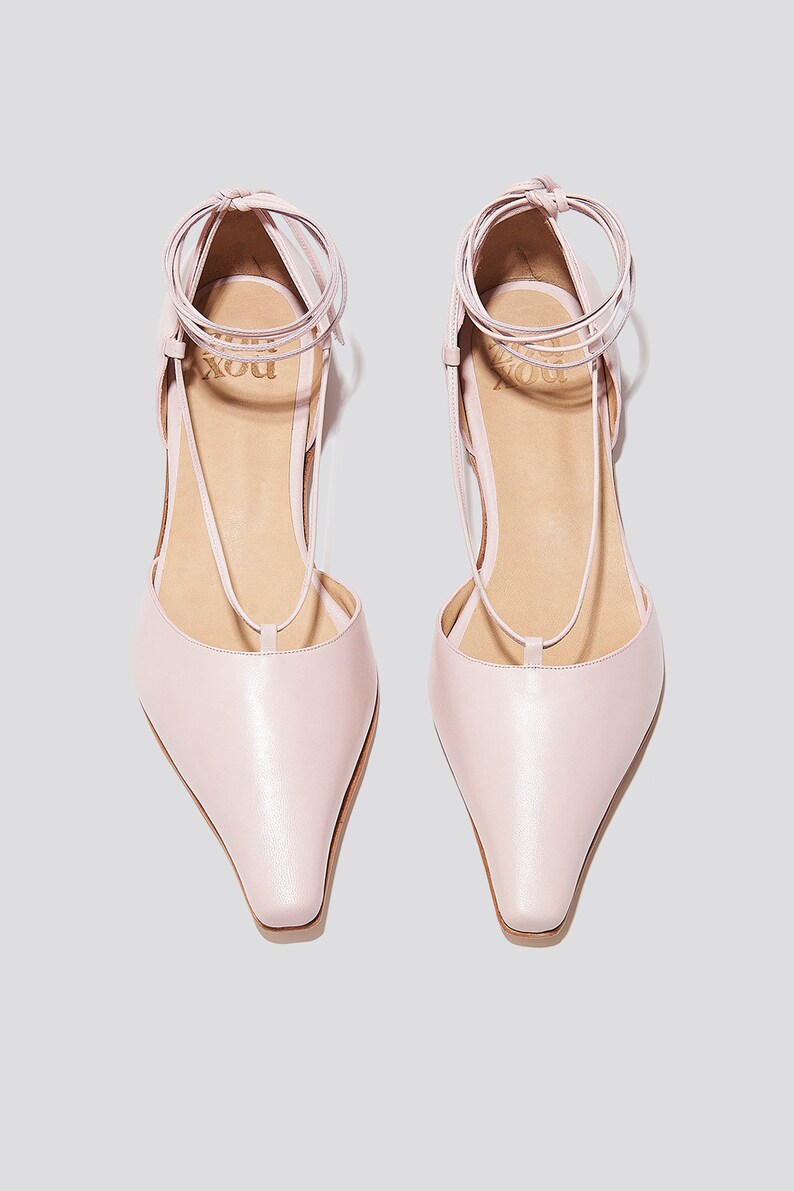 The Paloma Lace Up Flat in Pale Pink image 6