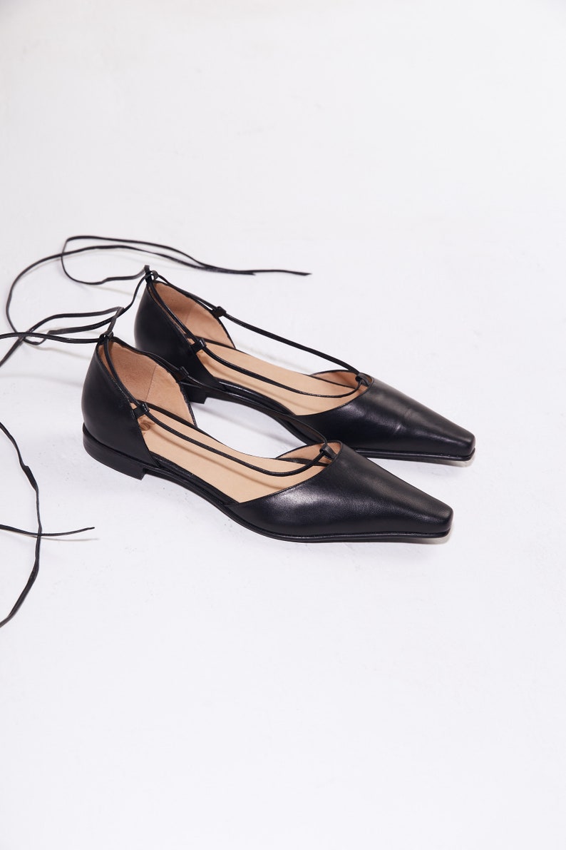 The Paloma Lace Up Flat in Black image 7