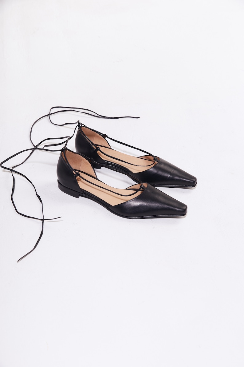 The Paloma Lace Up Flat in Black image 1