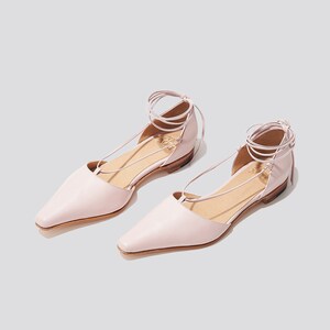 The Paloma Lace Up Flat in Pale Pink image 3