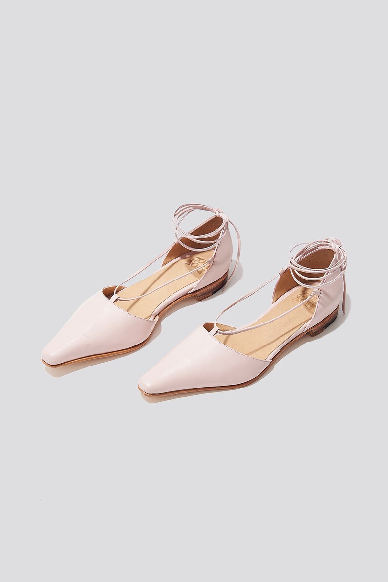 The Paloma Lace Up Flat in Pale Pink image 3