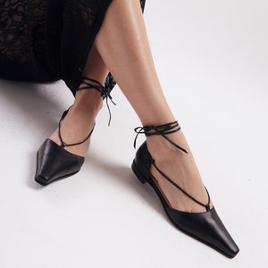 The Paloma Lace Up Flat in Black image 3