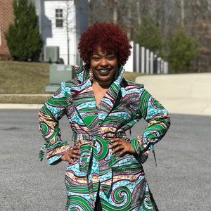 Long Trench Coat, Adiahbyknicole, Ankara Coat, African print coat, Ankara jacket, African print jacket, outerwear