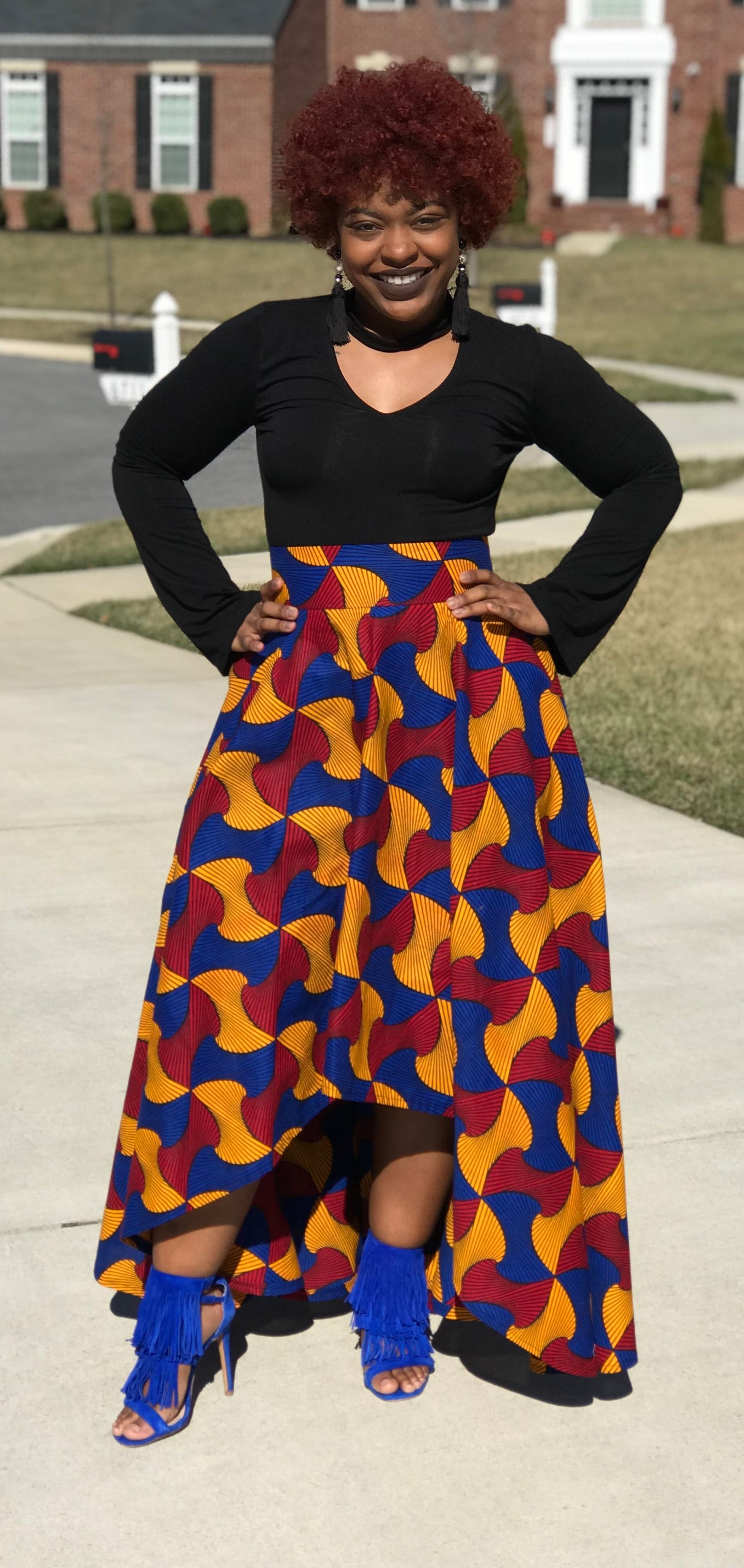 african print high low skirt