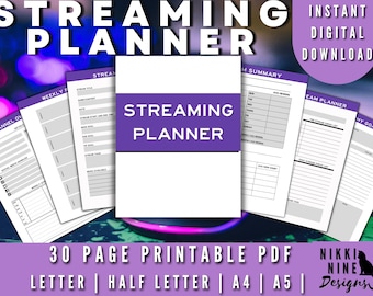 Livestreaming Planer für Twitch, Youtube, Facebook. A4, A5, Letter und Half Letter Size - 30 Seiten -Printable, Goodnotes