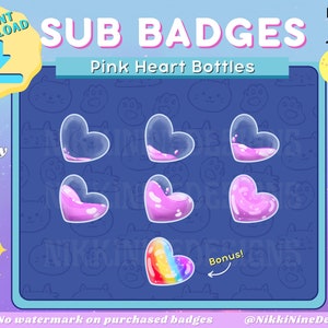 Pink Heart Bubble Potion Bottle Badges | Twitch Sub Badges | Bit Badges